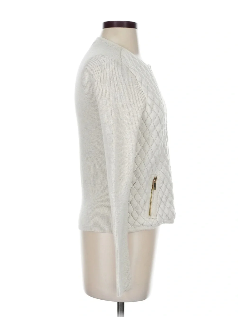 Charter Club Cream Quilted Zip-Front Knit Bomber Jacket - Picture 3 of 7